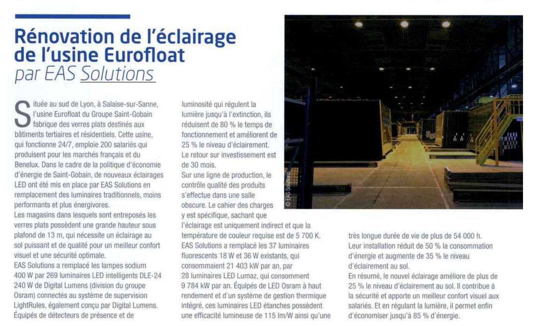 Article LUMIERES-Decembre 2019 RENOVATION ECLAIRAGE USINE EUROFLOAT-contenu